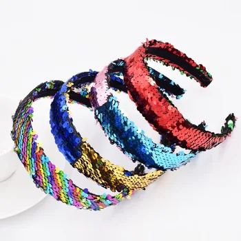 

Flipping Double-Sided Sequin Hair Bands Fabric Large Rims Women's Children Adult Headband Hair Accessories