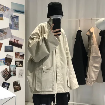 

Cotton Jacket Men's Fashion Solid Color Retro Casual Multi-pocket Tooling Jacket Mens Streetwear Loose Hip Hop Bomber Jacket Men