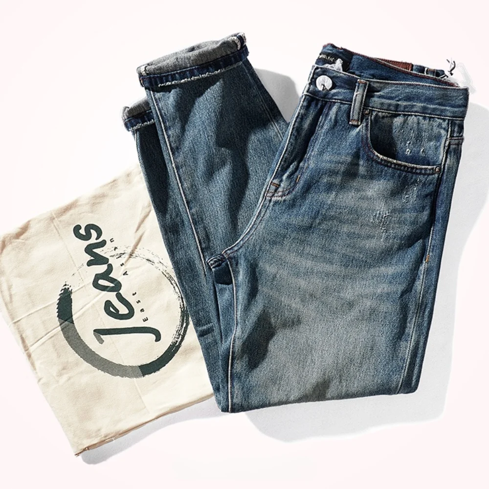 

Винтажные джинсы, утепленные, таннильные, винтажные, потертые, маленькие, прямые, Классические, модные мужские брюки