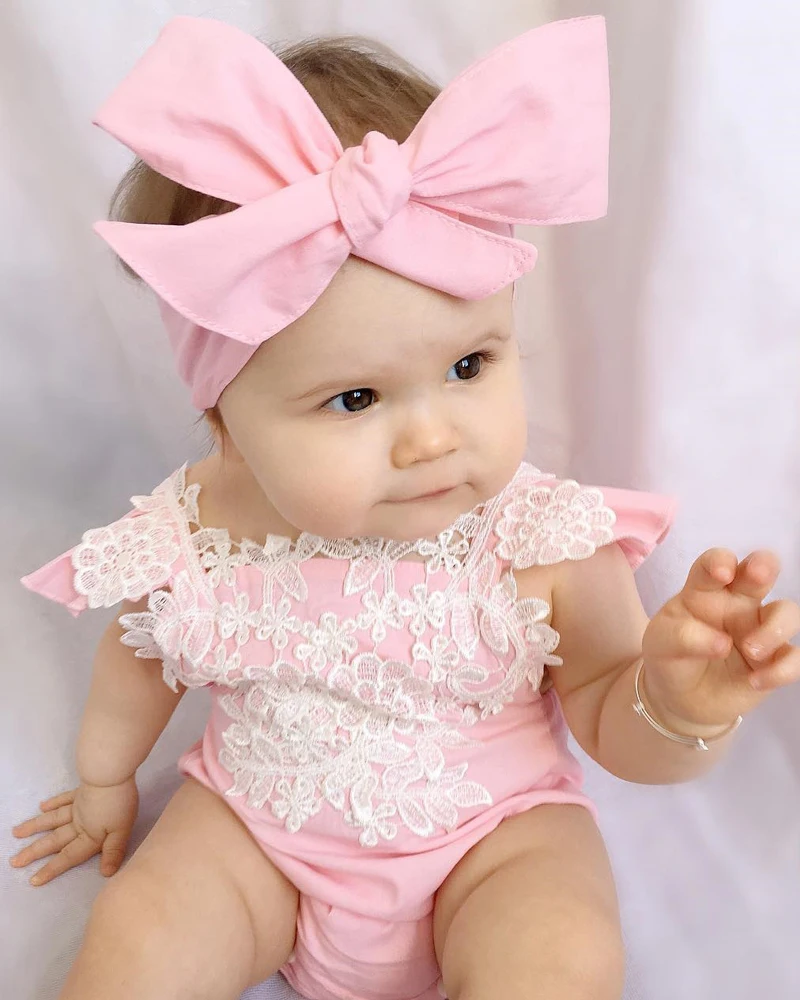 0-18M Newborn Infant Baby Kids Girls Clothes Lace Floral Romper FlowerJumpsuit Bow Headband Suit Outfits Set Sunsuit baby bodysuit dress