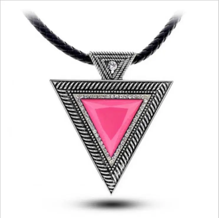 Vintage Big Black Triangle Statement Necklace Women Boho Crystal Maxi Necklace Collier Turkish Jewelry Accessory Gifts