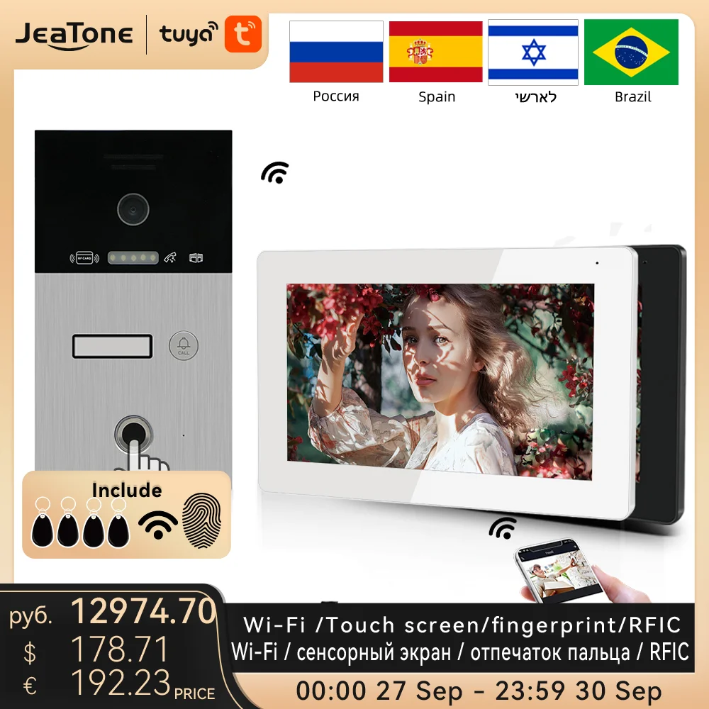 Jeatone TUYA 7 ”IP WIFI беспроводной видеодомофон для квартиры 1F/2F/3F монитор дверной