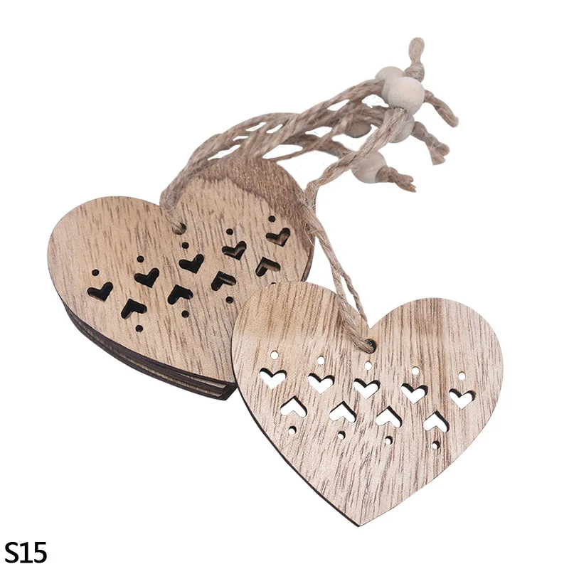 3pcs S15 3/6pcs Christmas Wooden Pendant Wooden Hollow Snowflake Christmas Tree Hanging Decor For New Year Xmas Party Ornaments Kids Gift - Цвет: 3pcs S15