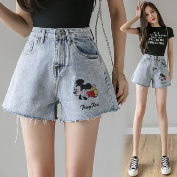 

Mickey Hole Denim Shorts a Word Tide Ins Hot Pants High Waist 2020 New Wide Leg Korean Version Was Thin and Loose Summer Female