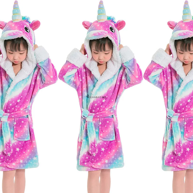 Kigurumi/Детские Банные халаты с капюшоном и единорогом; детский банный халат со звездами и радугой; пижамы для мальчиков и девочек; ночная рубашка; детская одежда для сна