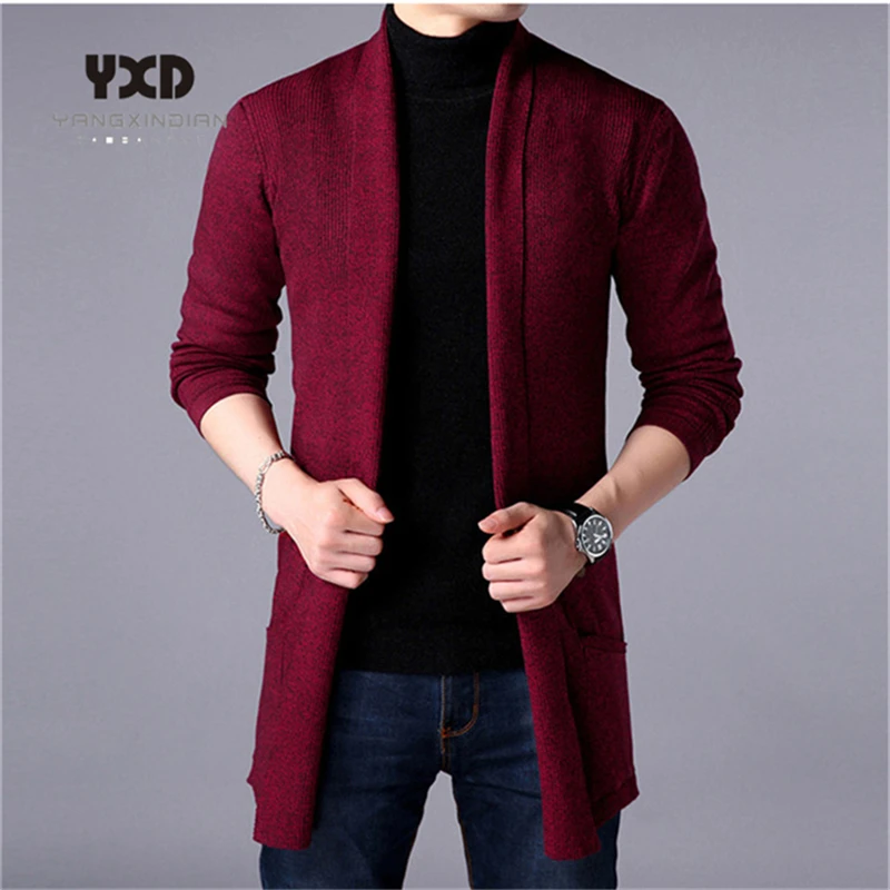 Free shipping 2024 new spring autumn mens clothes mens long cardigan knitted solid color casual slim sweater coat jacket k pop