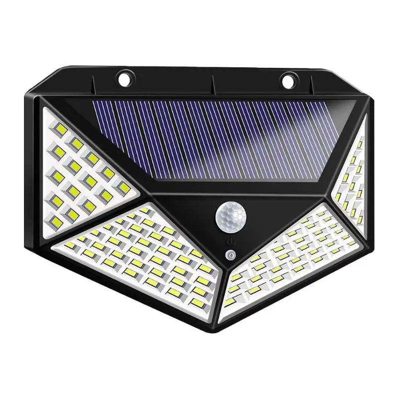 100 светодиодный s солнечный светодиодный настенный светильник с Четырехсторонним датчиком движения IP65 уличный ночной Светильник для сада - Испускаемый цвет: 1PC 100 LED Black