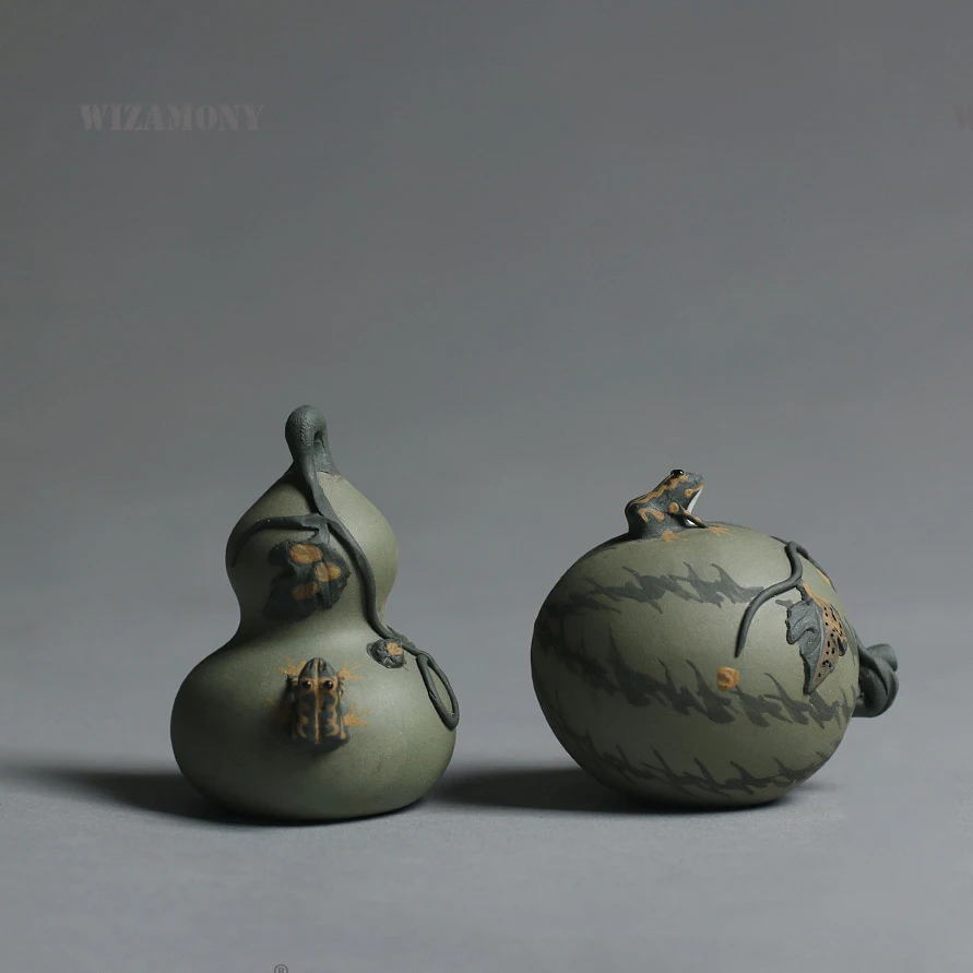 

1PCS WIZAMONY Tea Pet Watermelon Calabash Purple Glaze Chinese Crude Pottery Home Decoration Tea Accessories