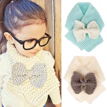 Шерстяной вязаный шарф с бантом для маленьких девочек; коллекция года; сезон осень-зима; Теплые повседневные мягкие шарфы принцессы с вязаным крючком воротником для малышей