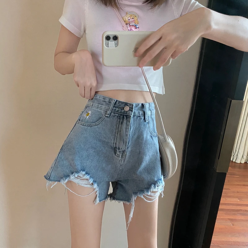 

ZOSOL Denim Shorts Women's Summer High-Waist Wide-Leg Loose Slim A- line Ultra-Short Hot Pants
