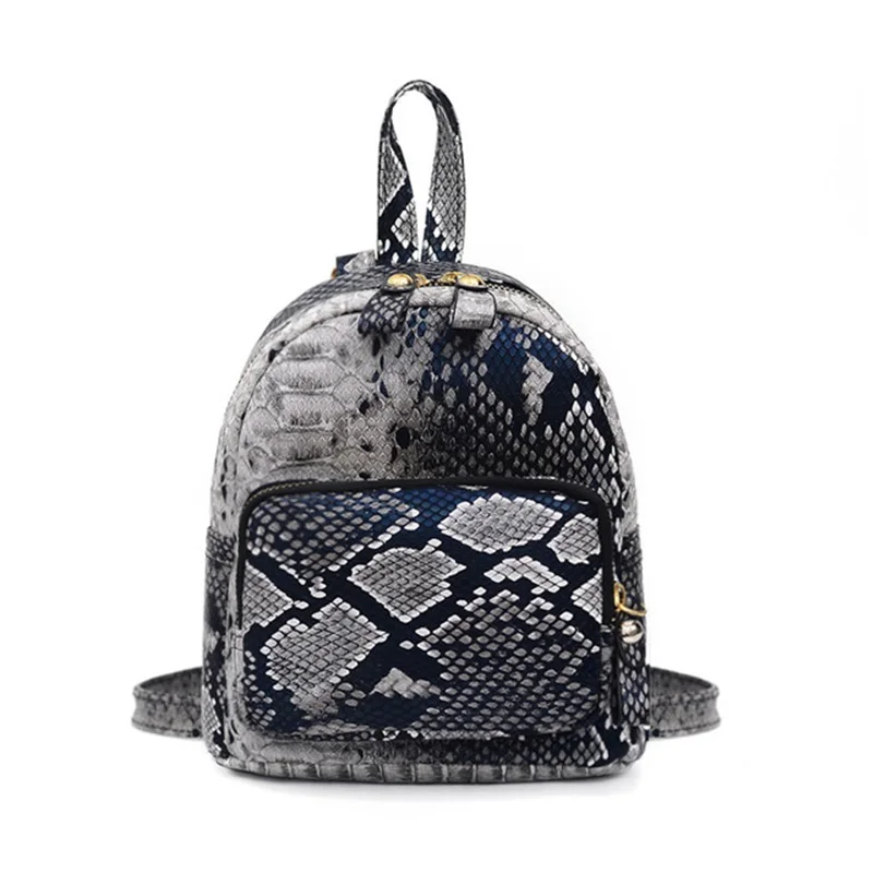 Модный женский Повседневный дорожный рюкзак высокого качества из змеиной кожи, мини-рюкзак с леопардом, PU кожаный рюкзак - Цвет: Серый