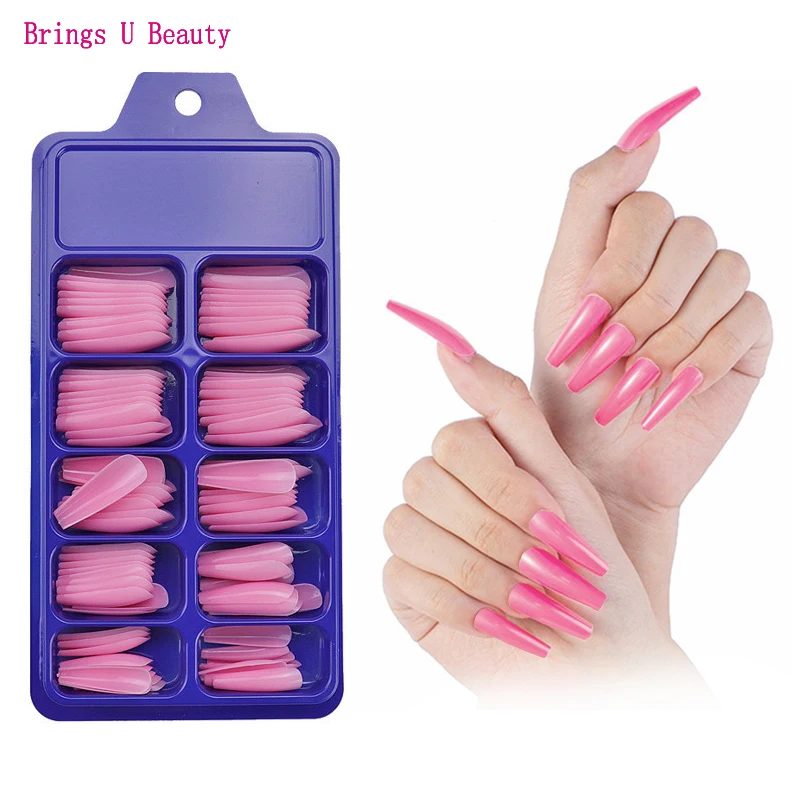 

Multicolor 100pcs Professional Fake Nails T-Shape Coffin Long Ballerina Full Cover Nail Art 10 Sizes Press on Nails Manicure Box
