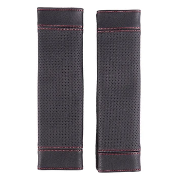 

2Pcs PU Leather Car Seat Belt Shoulder pads Cover Black & Red