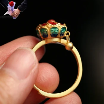 

OMHXZJ Wholesale RR1574 European Fashion Fine Woman Girl Party Birthday Wedding Gift Vintage Lotus Word 18KT Gold Resizable Ring