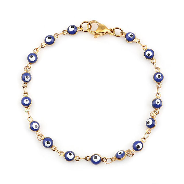 Stainless Steel Bracelets Gold Blue Red Evil Eye Enamel Bead Bracelet Jewelry For Women Men Gifts 18.7cm Long, 1 PC