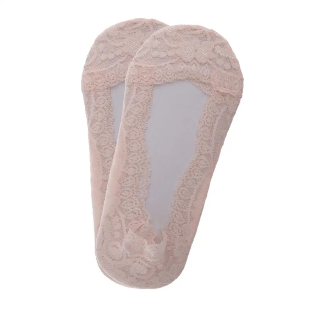 2 Pairs Casual Thin No Show Socks Non Slip Socks for Flats Boat Liner with Lace Trim