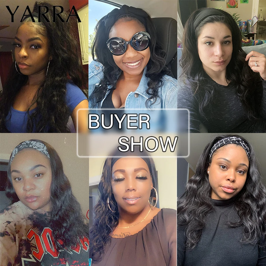 흑인 여성용 브라질 바디 웨이브 머리띠 가발, 레미 본 스트레이트 머리띠 스카프 가발, 전체 기계 제작 YARRA 헤어