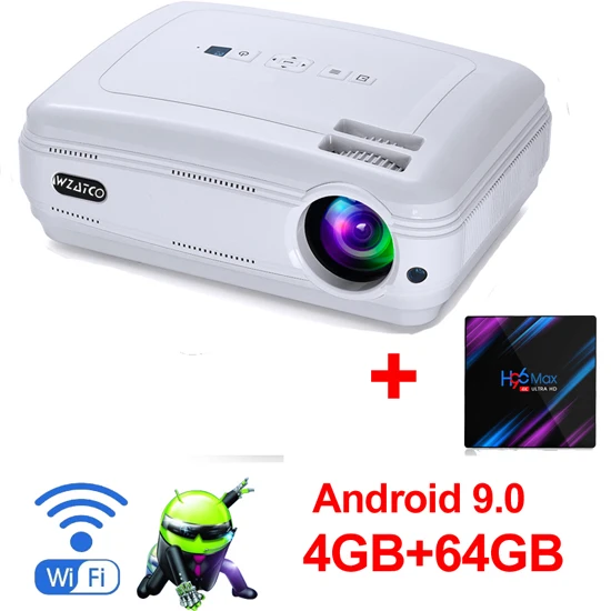 CTL60 64GB Android W WZATCO CTL60 Android 9,0 wifi 5500 люмен full HD Портативный ТВ светодиодный проектор 1080P 4K видео игры HDMI мультимедийный ЖК-проектор для домашнего кинотеатра - Цвет: CTL60 64GB Android W