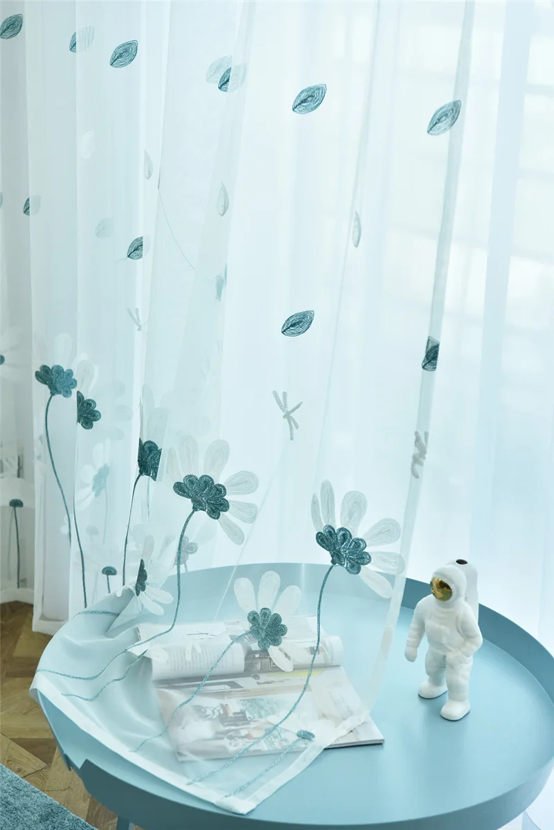 Белые шторы из пряжи с цветочной вышивкой для гостиной Kithchen, милые прозрачные тюлевые шторы с большими лепестками цветов для детской комнаты, X-WP440#20