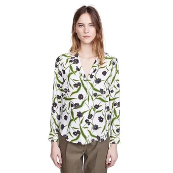 

NEW EQ 100% real silk women long sleeve blouses Bamboo flowers