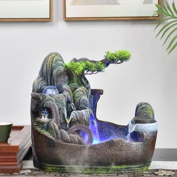 

220V Rockery Water Fountain Feng Shui Wheel Indoor Fountains Tabletop Waterfall Ornaments Micro Landscape Home Decor Crafts Gift