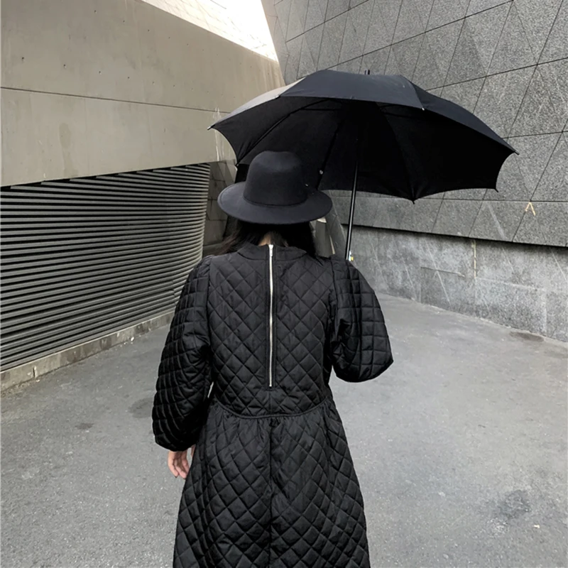 Новинка 2019 корейский стиль женское однотонное Черное длинное платье длинный