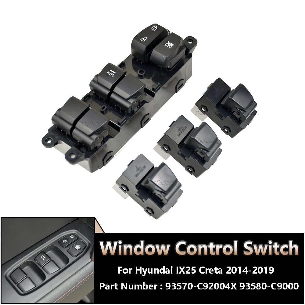 

Window Lifter Control Switch Assembly With Backlight For Hyundai IX25 Creta 2014-2019 93570-C92004X 93580-C9000 Car Accessories
