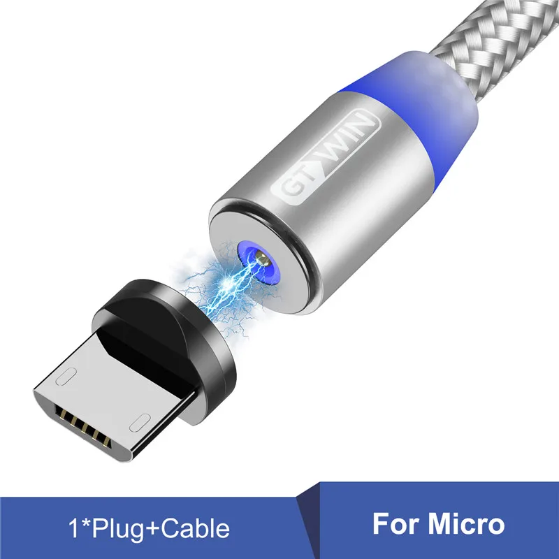 GTWIN Магнитный кабель для быстрой зарядки Micro usb type C зарядное устройство для iPhone 11 XR 7 samsung S9 S10 быстро магнитные телефонные кабели 1 м/2 м/3 м - Цвет: Silver for Micro