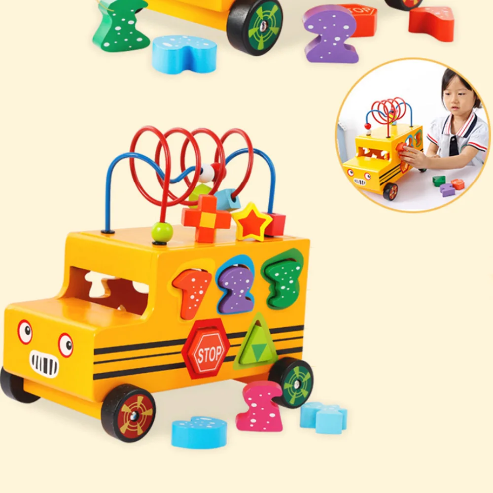 

Educational Toy Study Wooden Multifunctional Number Shape Matching Bus Toys for Children Gift Preschool Cube Bead for Children
