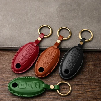

For Nissan Qashqai J10 J11 X-Trail t31 t32 kicks Tiida Juke Infiniti Top Layer Leather key case cover protective shell holder