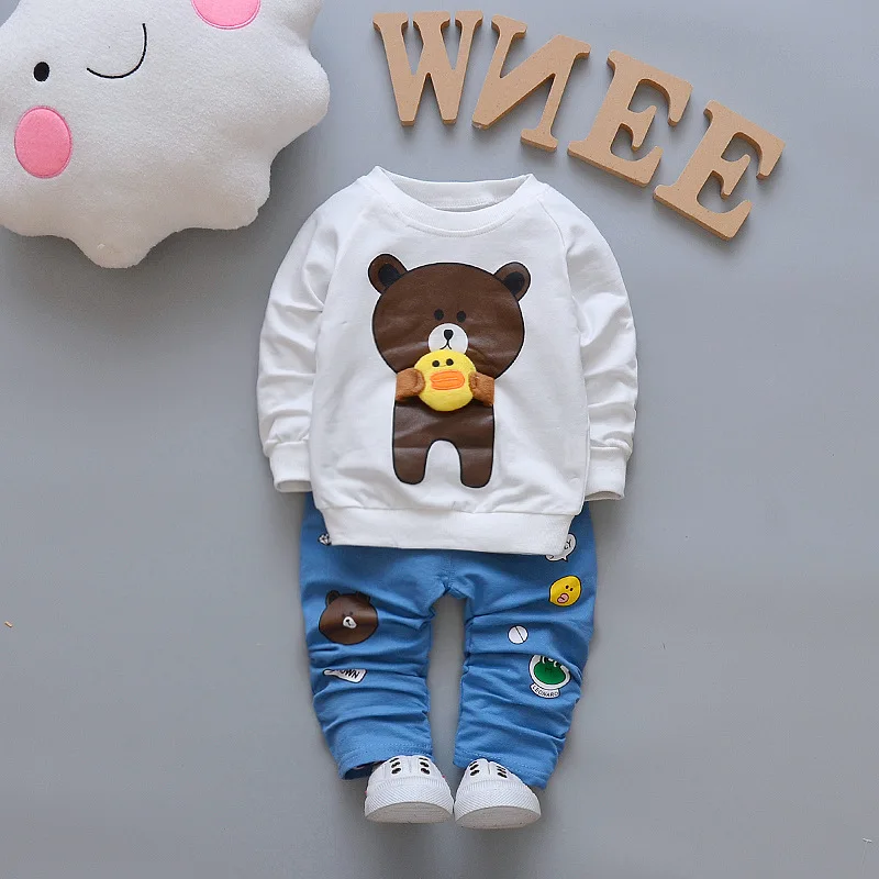 Розничная, детская одежда футболка с рисунком медведя и штаны для мальчиков, комплект из 2 предметов для маленьких мальчиков, LKC244