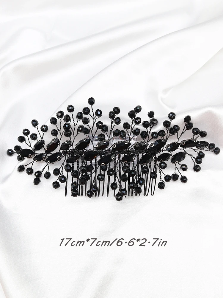 Bridal Black Hair Accessories Crystal Rhinestone Headbands Handmade Trendy Party Head Jewelry Tiaras Wedding Hair Comb for Bride