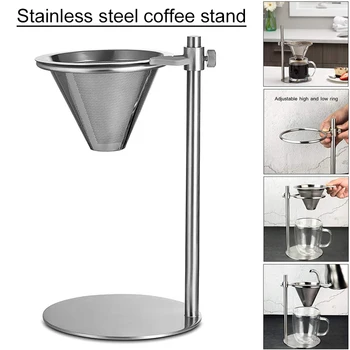 

Spot Pour Over Coffee Maker Double Filter Adjustable Pour Over Coffee Stand Stainless Steel Freestanding Drip Cone Brewer LBE66