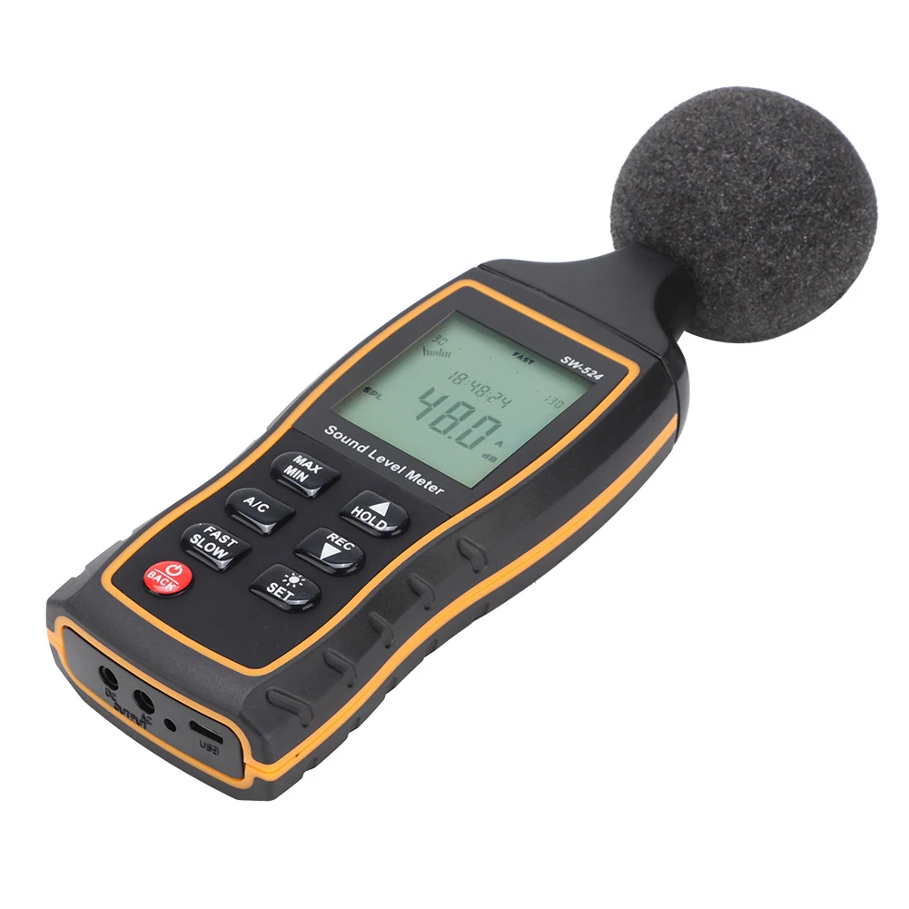 

SW524 Decibel meter with Storage and USB LCD Digital Sound Level Meter Noise Volume Measuring 30-130dB USB Data Storage Alarm