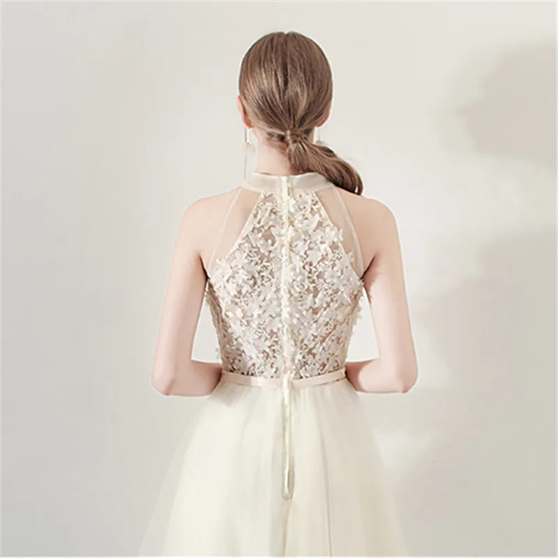 Skyyue платье для выпускного вечера с высоким воротником без рукавов Тюль Vestidos De Fiesta A-Line кружево контрастного цвета Vestidos De Gala LX1047
