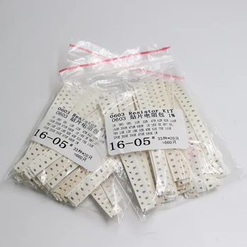

Free shipping 0603 SMD Resistor Kit Assorted Kit 1ohm-1M ohm 1% 33valuesX 20pcs=660pcs Sample Kit