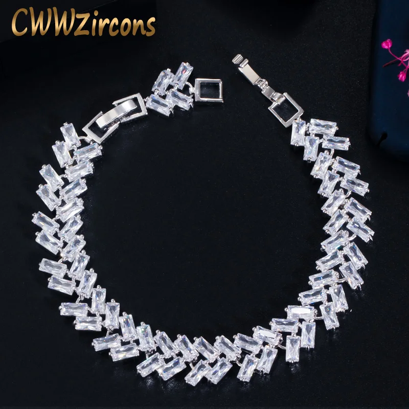

CWWZircons Shiny Clear White Baguette Cubic Zirconia Big Wide CZ Tennis Bracelet Bangle for Women Luxury Party Jewelry CB218