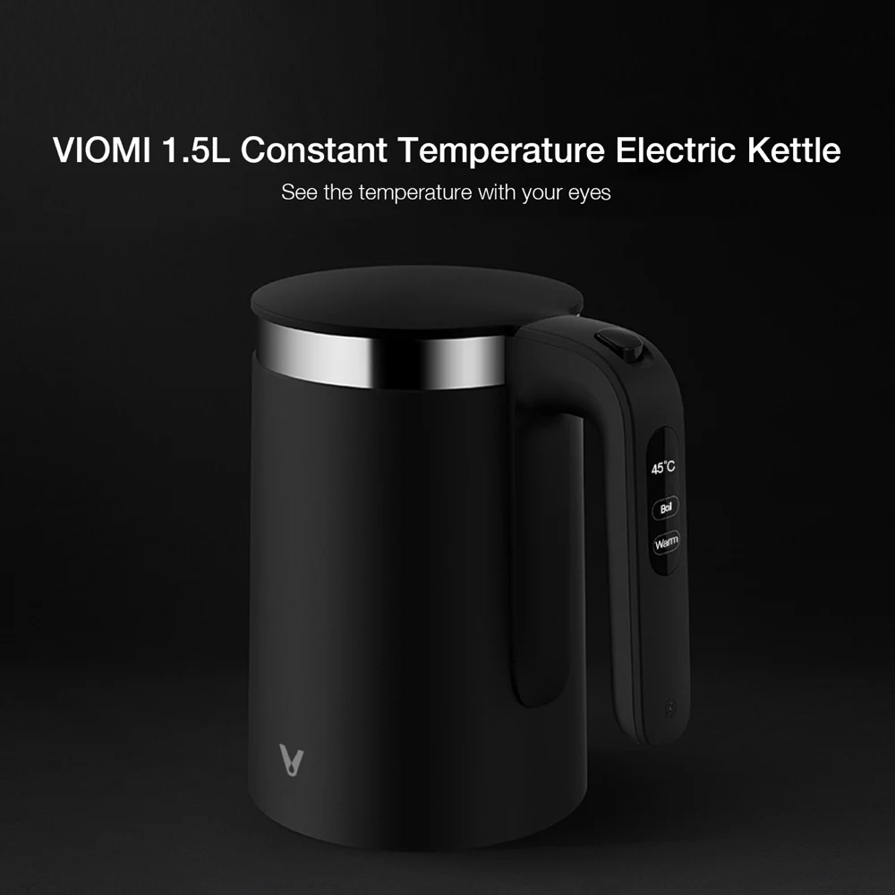 Черный Xiaomi VIOMI постоянная нержавеющая температура Электрический чайник анти-ожоги бытовой 1.5L OLED дисплей быстрое кипячение термальная вода Ke - Цвет: Черный