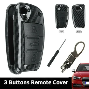 

Shell Car Key Case Silicone Pad Set Carbon Fiber black 3-Button Fob Anti scratch