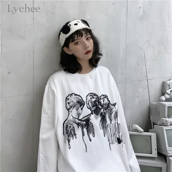 

Lychee Harajuku Crew Neck Autumn Lady Sweatshirts Sculpture Character Women Sweatshirt Top Casual Loose Female Pullovers Tops