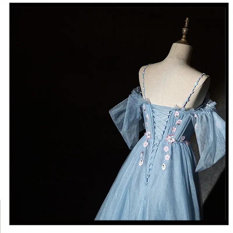 Это Yiya Выпускные платья вырез лодочкой короткий рукав халат De Soiree Голубое Бальное платье в пол вечерние ночные платья E853
