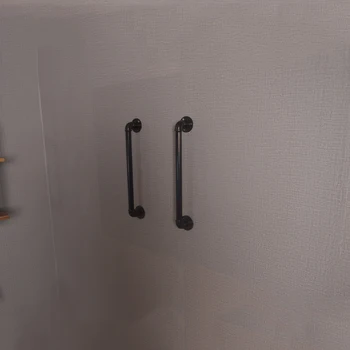 

Retro Towel Rail Rack Shower Bathroom Industrial Iron Pipe Black Iron Towel Rail Holder Hanging Screws Shelves With