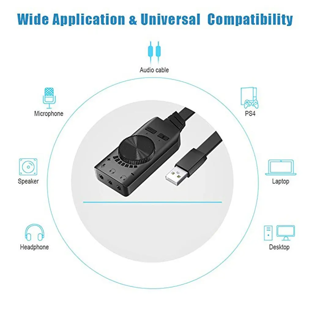 USB Virtual 7.1 Channel Sound Card External Audio Adapter Stereo Sound Card Converter With 3.5mm Aux For Gaming Headset