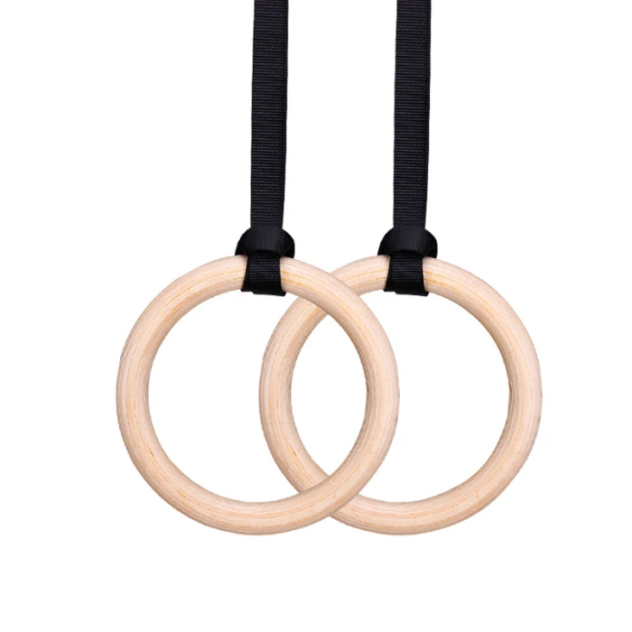 Wood Gymnastic Rings 28mm Gym Rings with Adjustable Long Buckles Straps for Workout Home Gym Cross Fitness BB55