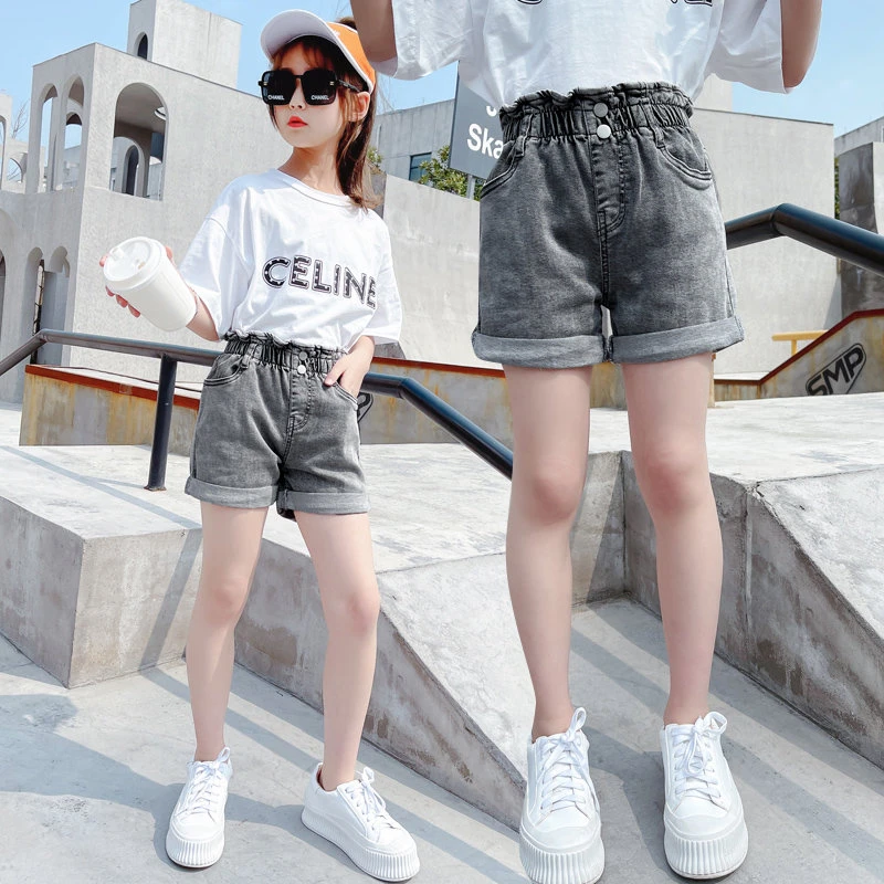 Pantalones cortos algodón de cintura alta para niñas, Shorts de estilo Vintage para adolescentes, recién llegados, de verano, Color sólido, 8, 10, 12, 14 años|Pantalones - AliExpress