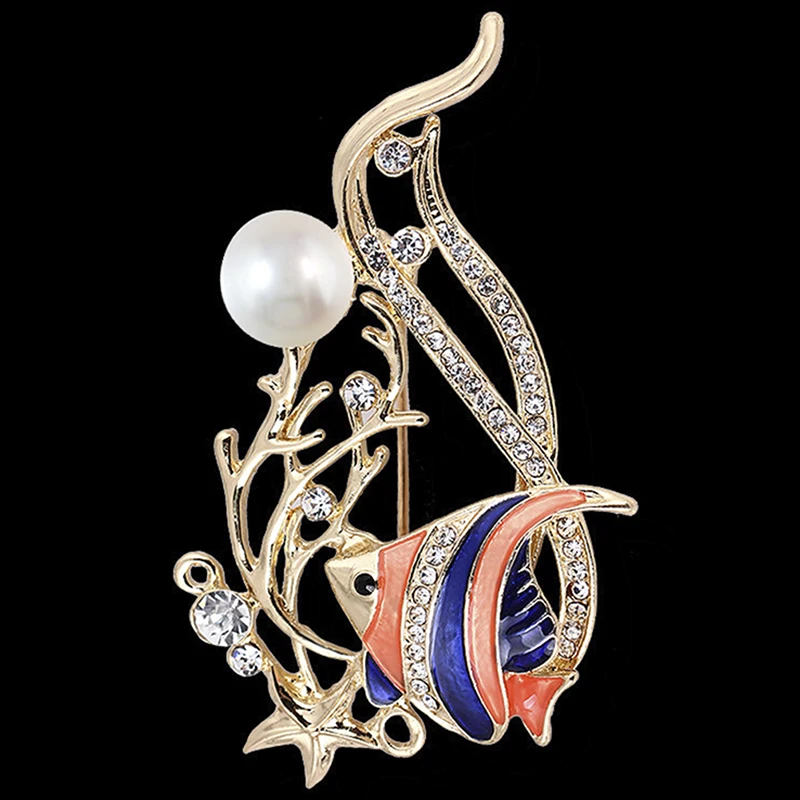 Эмалированная Рыба Брошь стразы в виде животного|Броши| |