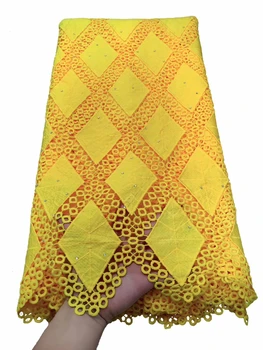

High Quality African Water Soluble Cord Lace Fabric Fashion Style Guipure Cord Network Laces With Stones For Nigerian Sews
