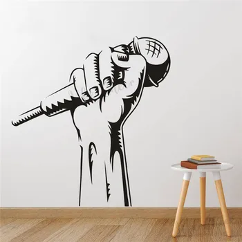

Singer Microphone Wall Vinyl Decal Karaoke Music Club Wall Sticker New Design Microphone Hand Removable Wall Art Mural