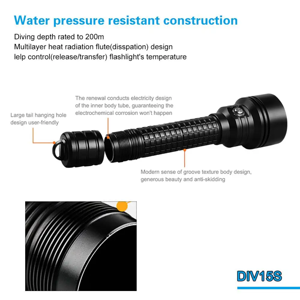 Powerful Scuba Diving Flashlight 3800LM XPL-Hi V3 LED 18650 Diving Flashlight Torch Underwater 150m IP68 Led Diving Torch Lamp