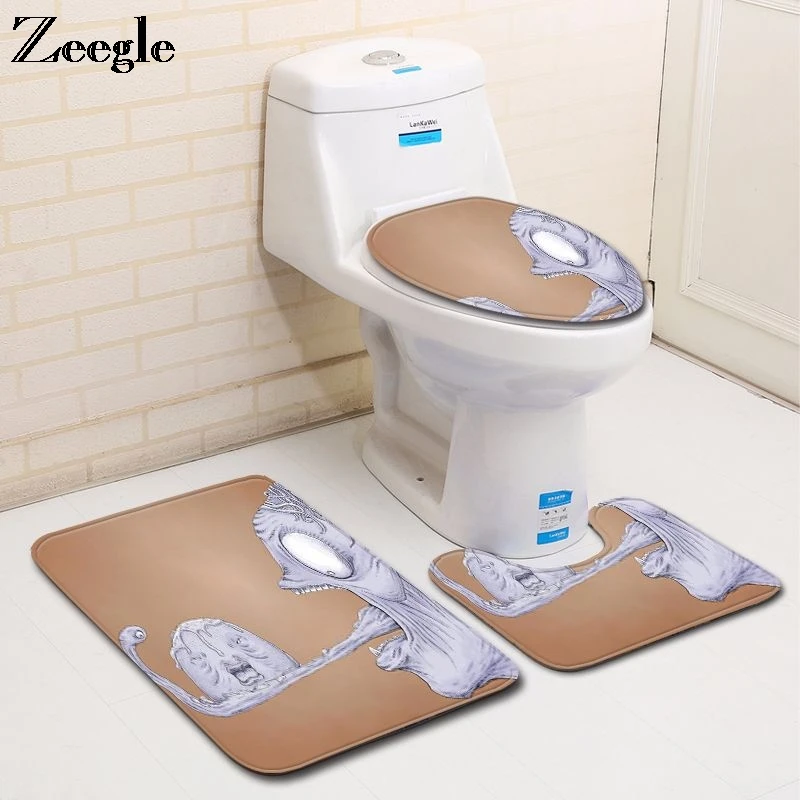 Zeegle 3Pcs Bath Mat Set Anti Slip Bathroom Doormat Shower Mat Flannel Soft Toilet Pedestal Rug Foot Mat Absorbent Toilet Set